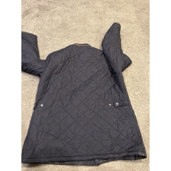 Barbour Powell Quilted Black/ Brown Leather Trim Full Zip Jacket Size Large - Picture 3 of 4